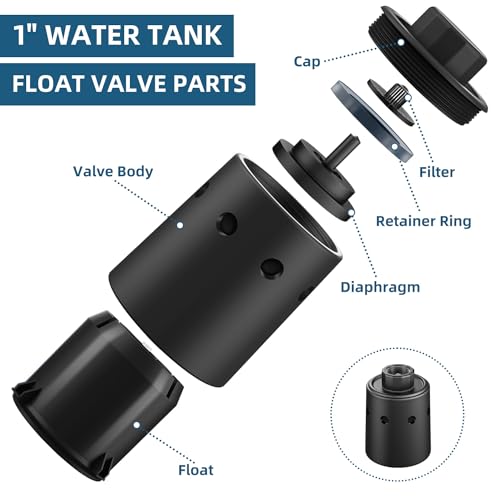 Water Tank Float Valve, Automatic Water Level Control FloatValve, WaterTrough Float Valve for Livestock, Pools, Ponds - Nylon Resin Black