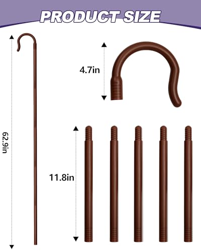 Poen Shepherds Hook Costume Staff 5ft Plastic Walking Cane - color: Brown