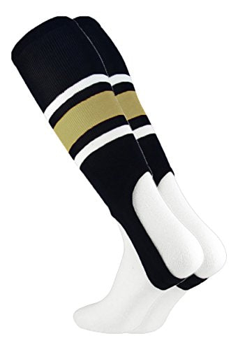 TCK Striped Baseball Stirrups - 7 Inch Cut USA Made - color: Black/White/Vegas Gold, size: Medium