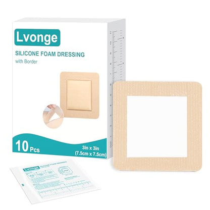 Silicone Foam Dressing 3"x3", Waterproof Absorbent Wound Dressing Bandages for Wound Care,10 Pack Wound Silicone Large Bandages - size: 3" x 3", 10 Pack