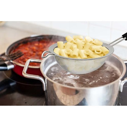 HIC Kitchen Fine Mesh Strainer, 8-Inch, Stainless Steel And Silicone | Support Handle, Silicone Comfort Grip, Fine Mesh Filtration, Non-Reactive, Dishwasher Safe - size: 8-Inch