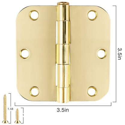 TDCHINGES Rounded Door Hinges 3.5" X 3 1/2 Inch Polished Brass 5/8" 18 Pack - color: Polished Brass-Rounded, size: 18 Pack