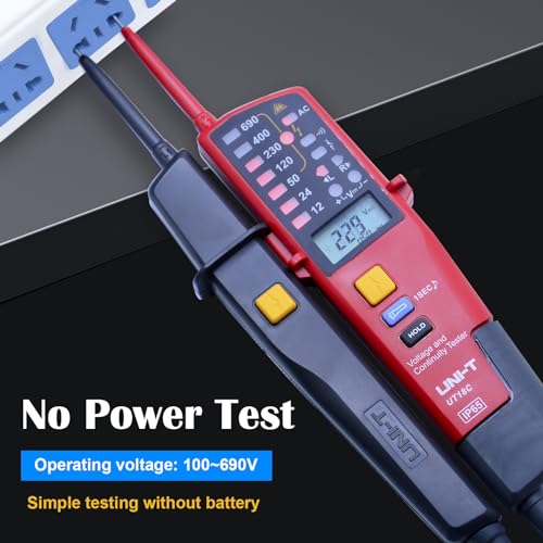 UNI-T UT18C Waterproof Voltage Tester Professional 12V~690V Voltage and Continuity Tester Multifunction Digital Electrical Voltage Meter AC/DC Automatic Range LCD Display - style: UT18C
