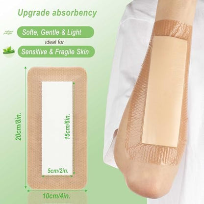 NeuHeils Silicone Super Absorbent Wound Dressing 4''x8'' 10 Pks, 2x6in Pad | Pressure Ulcers, Bedsores, Post-surgical Wounds and Cuts, Soft Gauze Island Dressing, Waterproof Bandage for Heavy Exudate - size: 4''x8''(10 Packs)