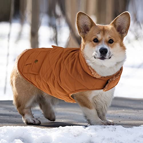 Queenmore Warm Puffer Dog Jacket Thick Plush Lining Winter Small Dog Coat - color: Brown, size: Small