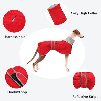 Greyhounds Lurchers Whippets Dog Coats with Reflective Stripe Dog Winter Coat Jacket Fleece Adjustable Band - Red - S - color: Red, size: Small (Length: 20"-21.5")