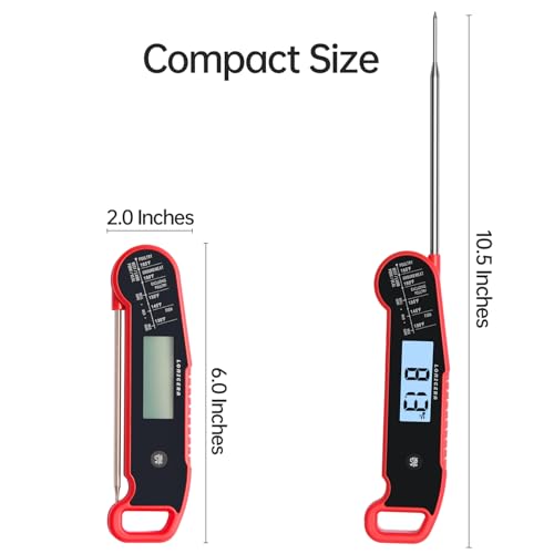 Lonicera Instant-Read Meat Thermometer, 1-Second, ±0.5°F Accuracy, Red - color: RED