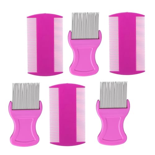 HESSION 6 Pack Flea Lice Combs Removal Dandruff Comb with Metal Teeth Double Sided Fine Combs Metal Teeth Flea Lice Combs for Pets Kids Adults (Pink) - color: Pink