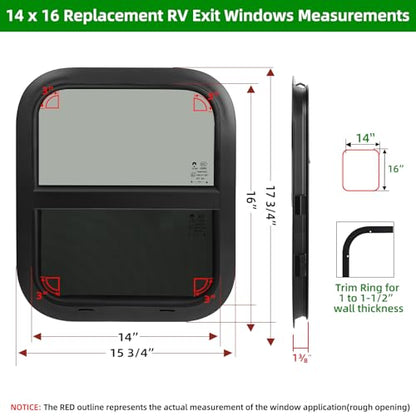 14"W x 16"H RV Windows for Cargo Trailer Camper,Tinted Vertical Sliding - size: 14"W x 16"H