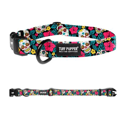 Tuff Pupper Premium Adjustable Dog Collar for Small Boy & Girl Dogs, Stylish Pattern Collars Designed in USA, Quick Release Buckle, DayoftheDead Print, Small (0.7 Inch Wide x 8-12 Inch Neck) - color: Las Calaveras, size: Small