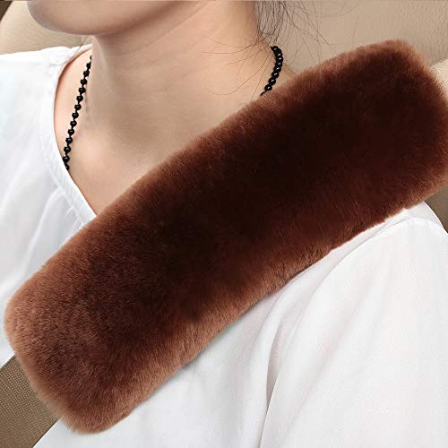 OGLAND 2 Pack Sheepskin Car Seat Belt Cover Pads | Wool Seatbelt Cushions - color: Saddle Brown, size: Shearling Wool