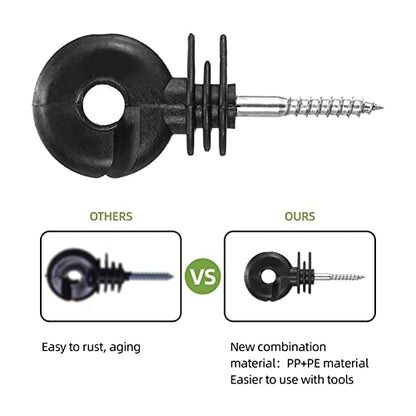 100Pcs Black Electric Fence Insulator Screw-in Insulator Fence Ring Post Wood Post insulators and 1 Pc Free Insulator Socket Tool(Grid System Accessories for Animal Husbandry Electronic) - style: M1