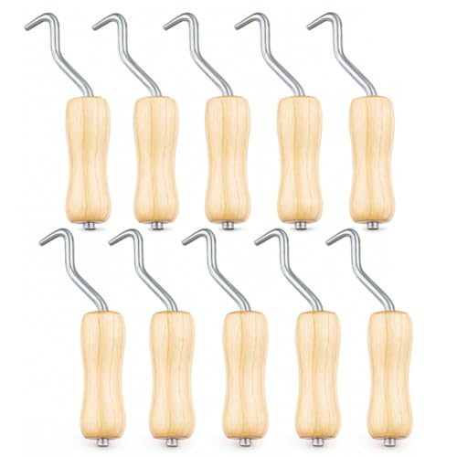 10 Pack Rebar Wire Twister, Pull Tie Twister Tool with Ergonomic Wooden Handle, Concrete Metal Wire Twisting Fence Tool for Fence Twisting