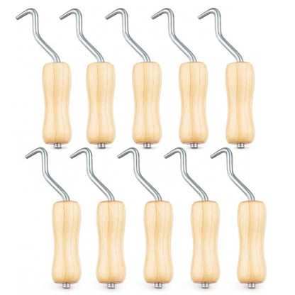 10 Pack Rebar Wire Twister, Pull Tie Twister Tool with Ergonomic Wooden Handle, Concrete Metal Wire Twisting Fence Tool for Fence Twisting