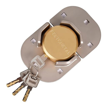 Puck Lock with Hasp | for RVs, Trucks, Trailers, Vans, Heavy Duty Security Lock - color: Gold