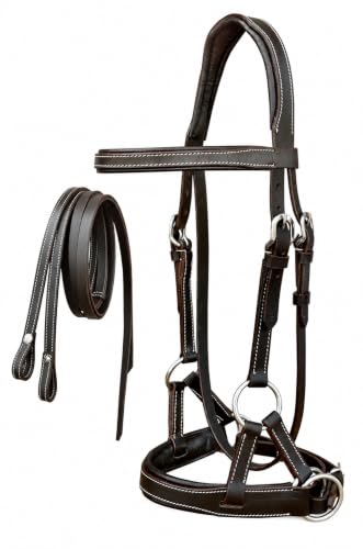 CHALLENGER Western English Leather Bitless Sidepull Bridle Reins 7713 - color: Brown, size: Full Size