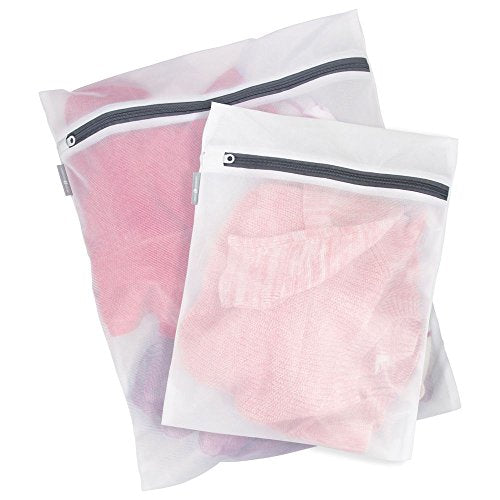 iDesign Mesh Laundry Bags with Built in Zipper for Cleaning Delicates– Set of 2, 1 Medium and 1 Large Bag, White - size: Medium and Large, style: Pack of 2