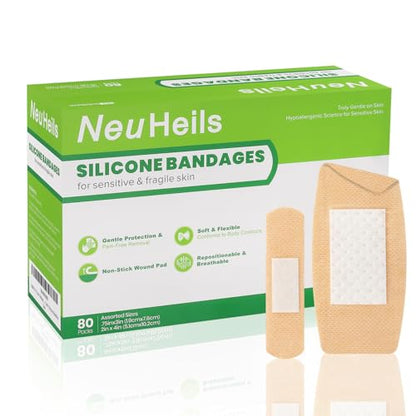 NeuHeils Silicone Bandages for Sensitive Skin Assorted Sizes, 80 Pack - size: Mix Sizes (80 Packs)