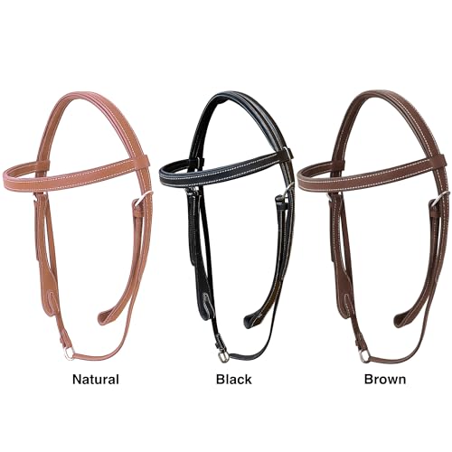 Majestic Ally Padded Leather Brow Band Headstall for Horses - color: Oil Brown