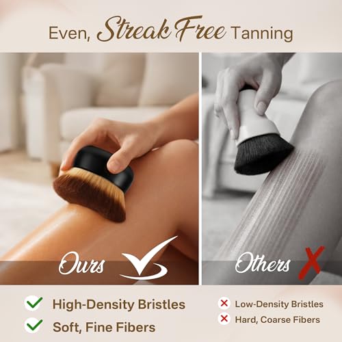 Streak-Free Kabuki Self Tanner Brush, Large Body Makeup Brush,Soft Dense Body Brus h for Self Tanner, Vegan Tanning Brush for Self Tan, Even Coverage, Ideal for Mousse, Lotion & Bronzing Foam, Black - color: Black