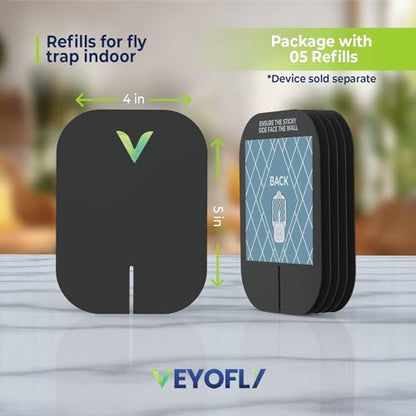 VEYOFLY Official Refill Fruit Fly Traps Indoor, Gnat Trap | 5-Pack | Slide-in refills, fits your trap, strong adhesive traps fruit flies & gnats, no mess, easy to replace, insects hidden - color: Black, size: 5 Refills