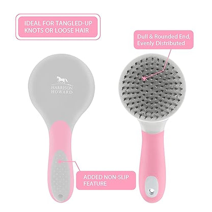 Harrison Howard Horse Mane and Tail Brush - Professional Equestrian Detangler Non-Slip Brush - Pink - color: Pink