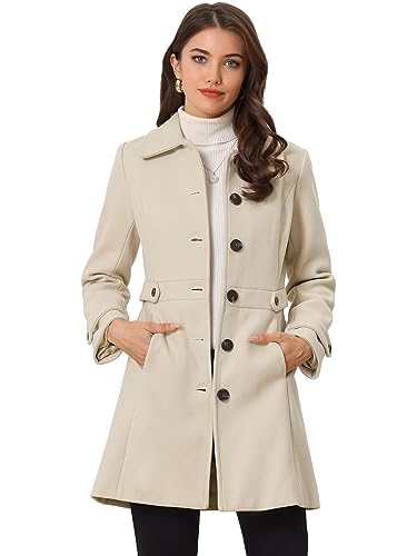 Allegra K Women's Winter Classic Overcoat with Pockets Single Breasted Coat - color: Beige, size: X-Large