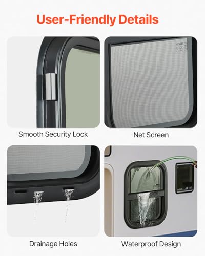 VEVOR Vertical RV Window, 14" W x 22" H, Black Tinted Sliding Window with Net Screen & Trim Ring, Fits 15/16" - 1 3/4" Thickness Wall, DOT Approved for RVs, Trailers, Campers, and Cargo Trailers - size: 14x22in, style: Vertical