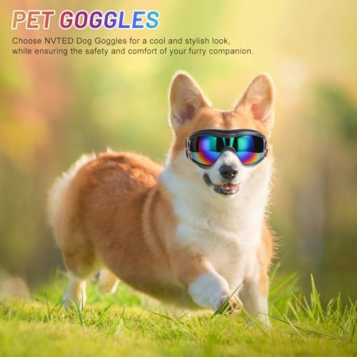 Dog Sunglasses Dog Goggles, UV Wind Dust Fog Protection Pet Glasses Eye Wear with Adjustable Strap for Medium or Large Size (Laser)