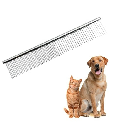 Stainless Steel Pet Grooming Comb, Grooming Tool for Dogs and Cats, Removes Knots & Tangles, 7.5 Inch