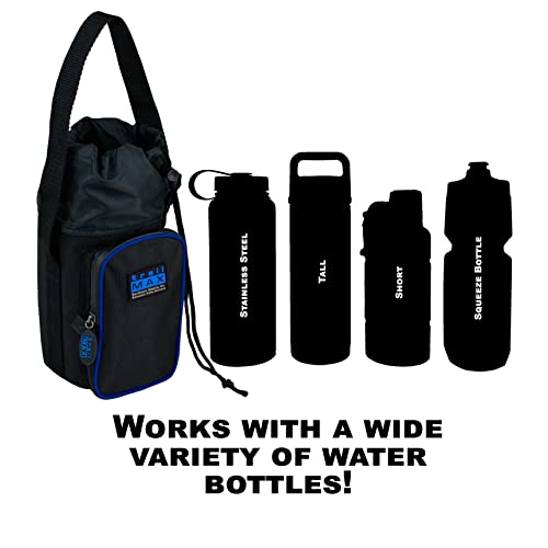 TrailMax 500 Series Water Bottle Carrier Horse Saddlebag for 1-Liter Stainless Steel Water Bottle, Insulated & Padded, 1680-denier Ripstop Nylon - color: Black with Blue Piping