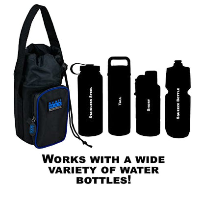 TrailMax 500 Series Water Bottle Carrier Horse Saddlebag for 1-Liter Stainless Steel Water Bottle, Insulated & Padded, 1680-denier Ripstop Nylon - color: Black with Blue Piping