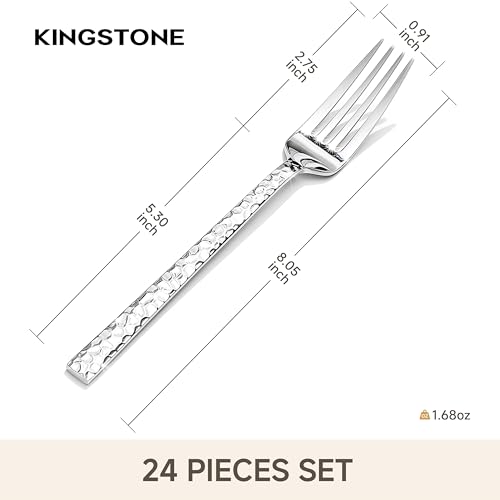 24 Piece Hammered Dinner Forks Set,18/10 Stainless Steel Forks, 8 Inch - size: 24-Piece