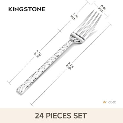 24 Piece Hammered Dinner Forks Set,18/10 Stainless Steel Forks, 8 Inch - size: 24-Piece