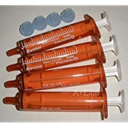 BAXA ExactaMed Oral Liquid Medication Syringe 5cc/5mL 4/PK Amber Medicine Dose Dispenser with Cap Exacta-Med Baxter Comar Latex Free