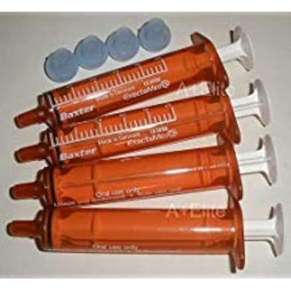 BAXA ExactaMed Oral Liquid Medication Syringe 5cc/5mL 4/PK Amber Medicine Dose Dispenser with Cap Exacta-Med Baxter Comar Latex Free