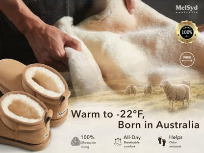 100% Sheepskin Mini Boots with Arch Support Options: Warm to -22°F - color: Classic-wide-chestnut, size: 9 Wide