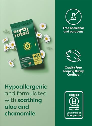 Earth Rated Dog Ear Wipes, Vet Developed, Wild Oat, for Dirt & Wax, 70ct - color: Ear Wipes Wild Oat, size: 70 Grooming Wipes