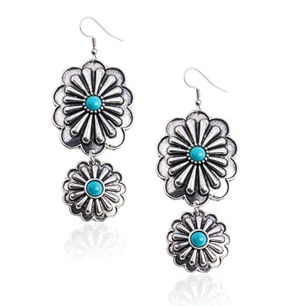 Montana West Rustic Couture's Western Concho Dangle Drop Earrings for Women - color: H-Turquoise