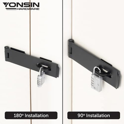 7-1/2" Door Padlock Safety Hasp Latch Heavy Duty, Door Hasp Clasp Lock Gate Shed Hasp Latch Lock for Door Window Fence Gate Barn, 304 Stainless Steel, Thickness 1/8”, Black, 1 Pack - size: 7-1/2 Inch