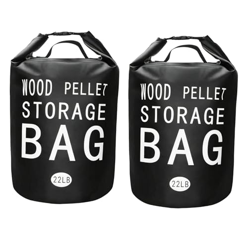 Wood Pellet Storage Containers 22LBWaterproof Charcoal Airtight Storage Bin-Smoker Pellet Storage Bin w/Label Pocket & Buckle Seal & Dual Handles Pellet Containers for Grill Outdoor(2-Pack)