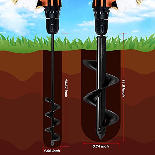 2Pcs Auger Drill Bit Planter, (3.7x11.8 and 1.9x14.5 in) Ruooson Spiral Auger for Planting Flower Bulb Auger, Rapid Planter Digger for 3/8" Hex Drive - size: 3.7x11.8 and 1.9x14.5 in