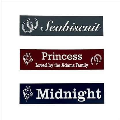 Horse Stall Name Plate Custom Laser Engraved 2x8 Personalized Multiple Attachment Options 21 Color Choices