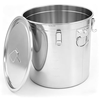 304 Stainless Steel Extra Large Rice Storage Container 12.7Gal/48L Airtight Canister with Locking Lid & Buckle, Food Grade Sealed Bucket Holds 40-90Lbs for Rice, Flour, Grain - size: 48L