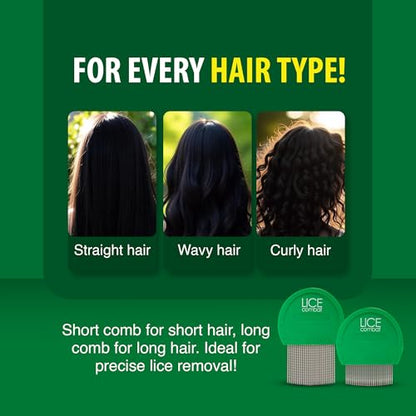 Lice Combs| Head Lice Professional Metal Set of 2 for Long & Short Hair | Efficient Lice and Nit Removal | Easy to Use. FREE MAGNIFYING GLASS INCLUDED