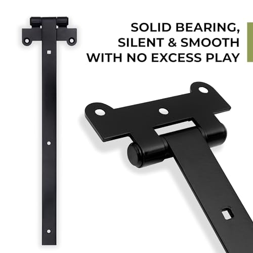 Home Improvement Door Hinges – Pack of 2 18-Inch Matte Black Hinges – 4mm Thick Barn Door Hinges Include 12 Black Coated Mounting Screws – Heavy Duty Iron Gate Hinge