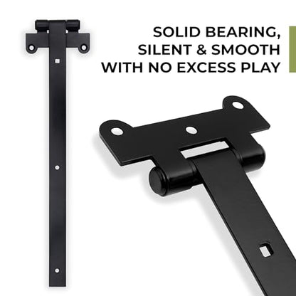 Home Improvement Door Hinges – Pack of 2 18-Inch Matte Black Hinges – 4mm Thick Barn Door Hinges Include 12 Black Coated Mounting Screws – Heavy Duty Iron Gate Hinge
