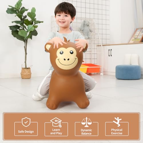 INPANY Bouncy Monkey Hopper Toys, Kids Ride on Rubber Bouncer | Eco-Friendly PVC, Low Center Gravity, Cute Cartoon Design, Load 100 Lbs, Learn & Exercise & Active Fun, Gifts for 2-4 Kids - color: Brown Monkey