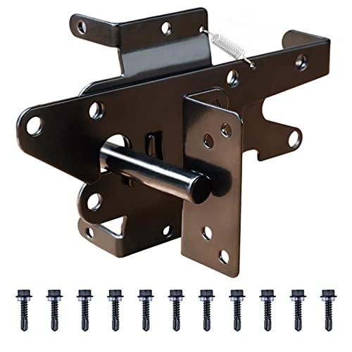 Heavy Duty Gate Latch, Post Mount Automatic Self-Closing Door Latch,for Wooden/Vinyl Fence, Pool,Garden Outdoor, W/Mounting Screws (Black) - color: Black