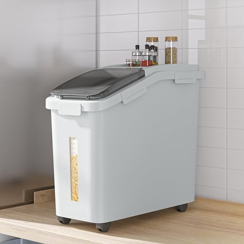 YITAHOME Large Flour Storage Container, 11.4-Gallon Commercial Rice Storage Bin 280 Cups with Wheels Shelf-storage Bin with Scoop and Lid, Rice Bin for Kitchen, Gray - color: Gray, size: 11.4 Gallons